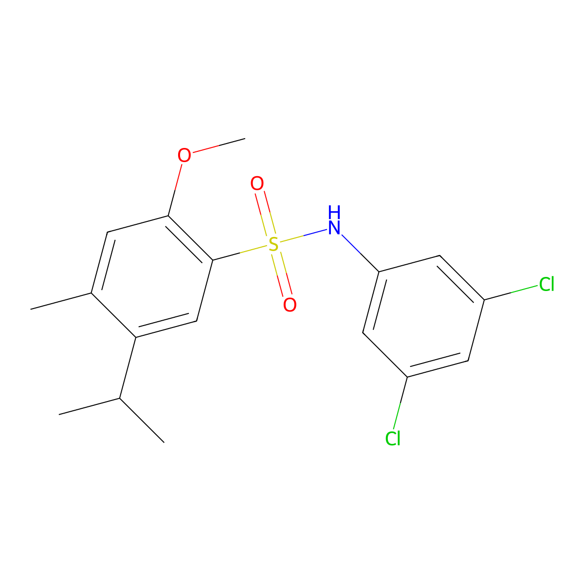 N-(3,5-dichlorophenyl)-2-methoxy-4-methyl-5-(propan-2-yl)benzene-1-sulfonamide molecular structure, CAS 2305558-03-4