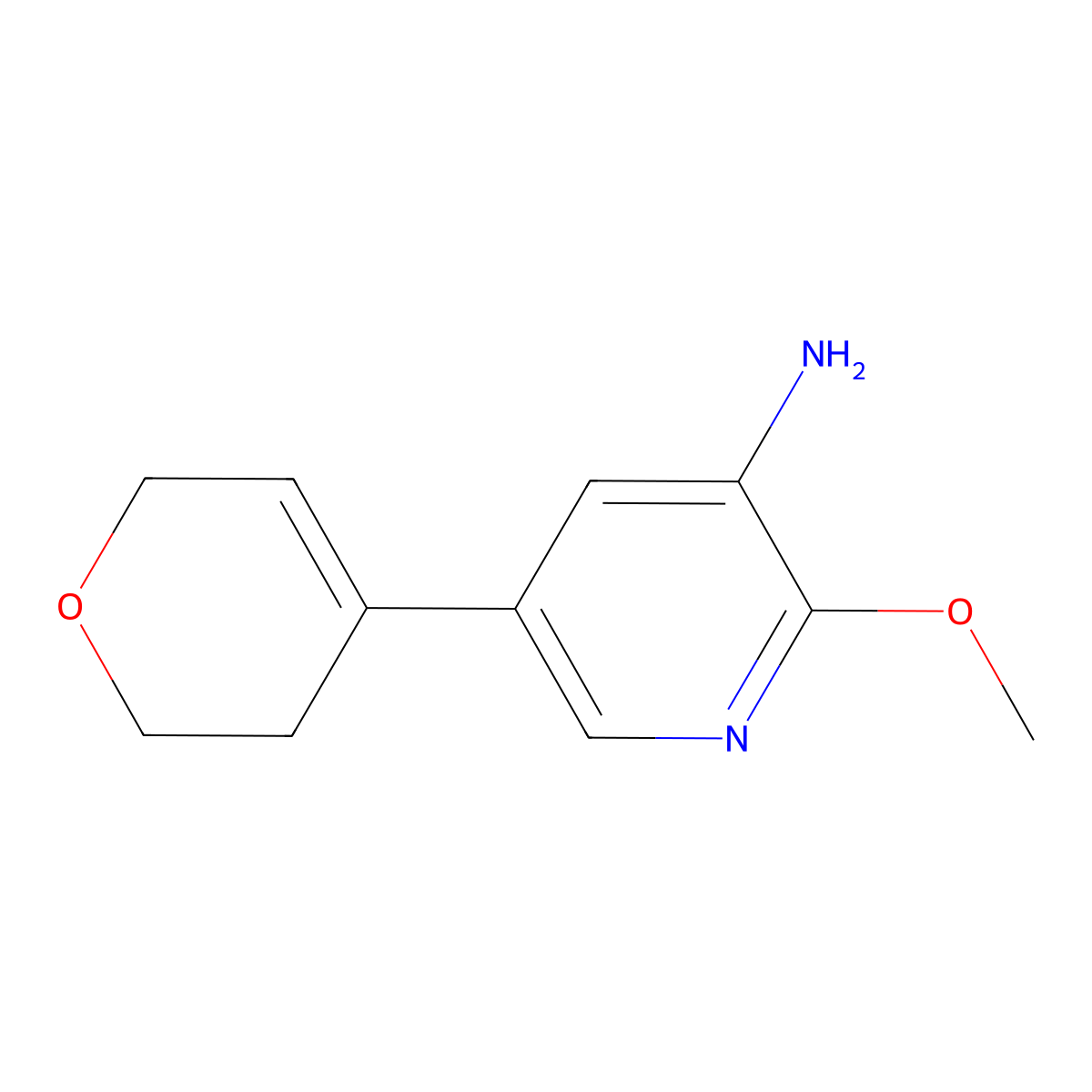 5-(3,6-dihydro-2H-pyran-4-yl)-2-methoxypyridin-3-amine molecular structure, CAS 2305667-09-6