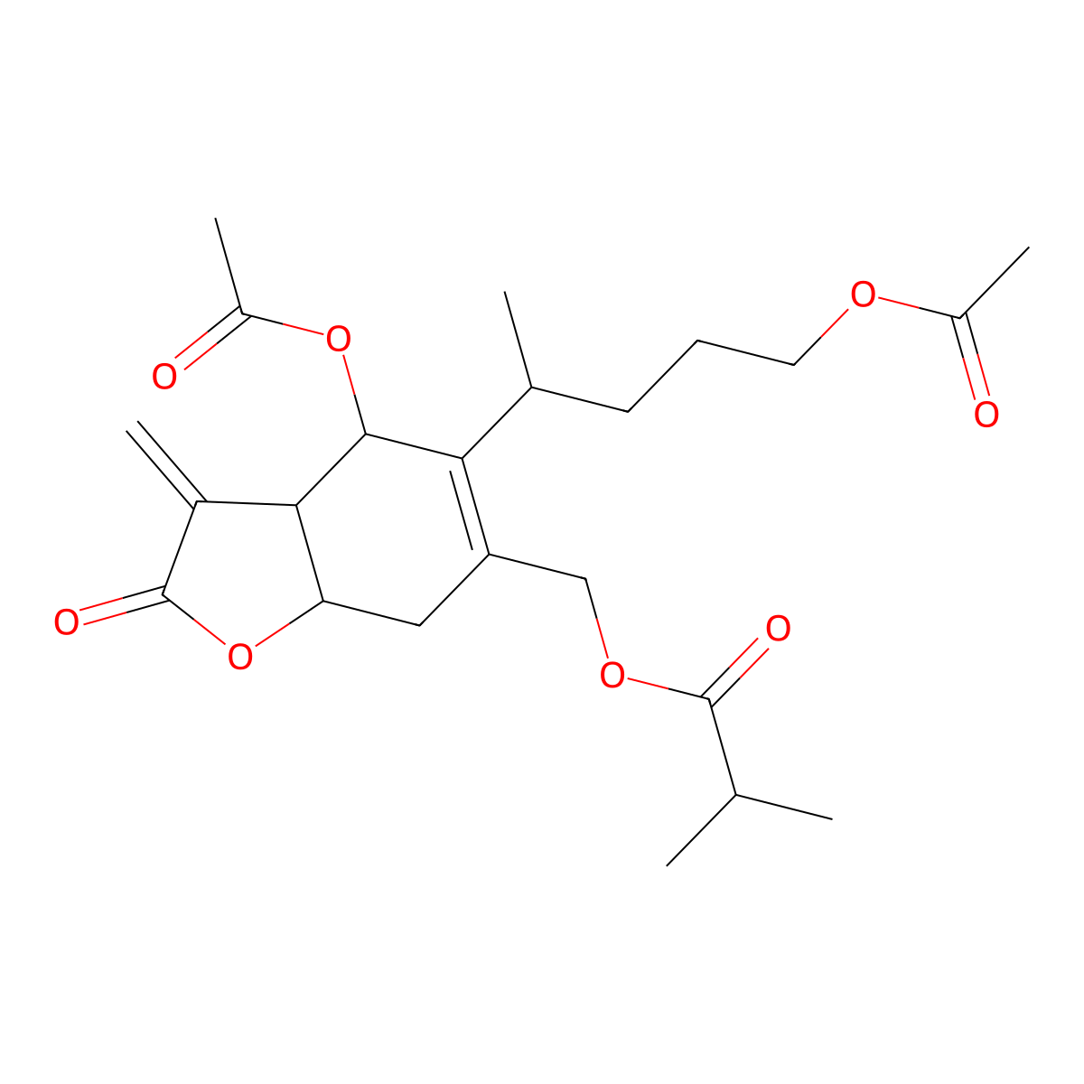 ((4S)-4-Acetoxy-5-(5-acetoxypentan-2-yl)-3-methylene-2-oxo-2,3,3a,4,7,7a-hexahydrobenzofuran-6-yl)methyl isobutyrate molecular structure, CAS 2305700-86-9