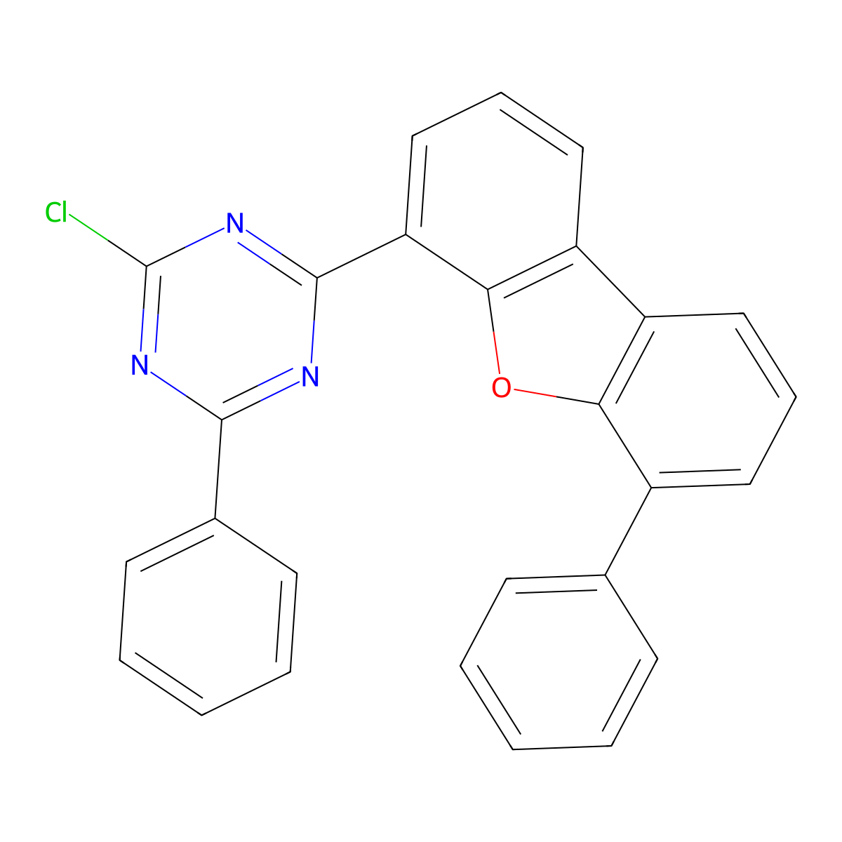 2-Chloro-4-phenyl-6-(6-phenyldibenzo[b,d]furan-4-yl)-1,3,5-triazine molecular structure, CAS 2305720-32-3