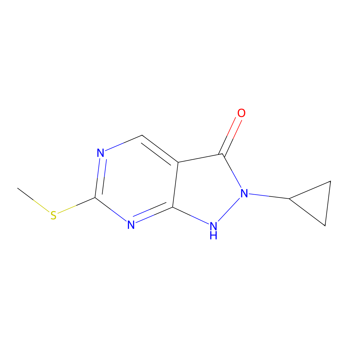 2-cyclopropyl-6-(methylthio)-1H-pyrazolo[3,4-d]pyrimidin-3(2H)-one molecular structure, CAS 2305879-23-4