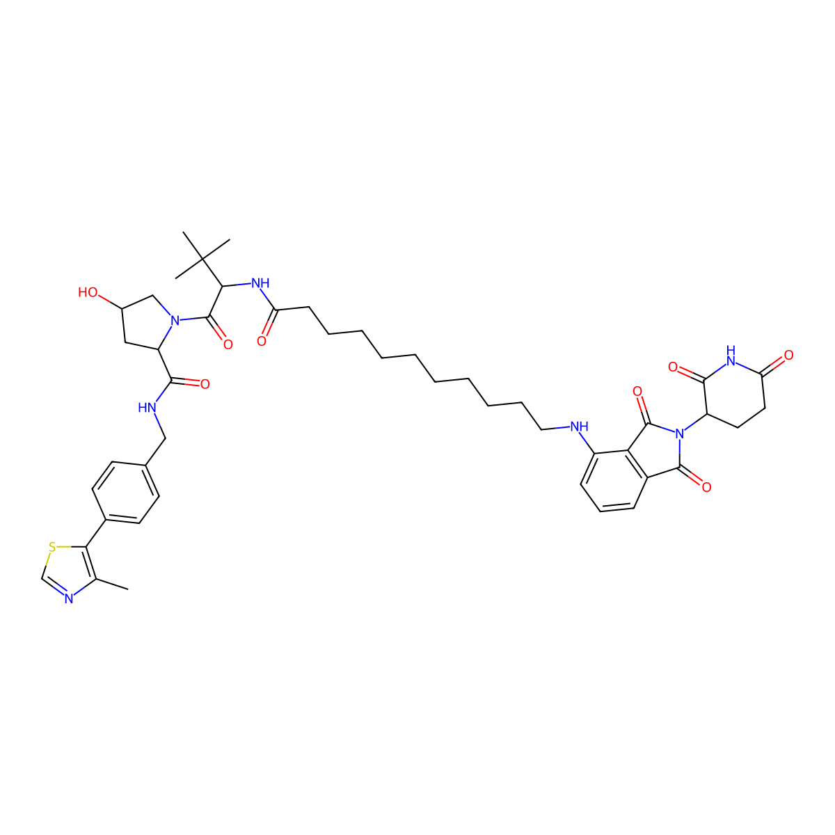 (2S,4R)-1-((2S)-2-(11-((2-(2,6-dioxopiperidin-3-yl)-1,3-dioxoisoindolin-4-yl)amino)undecanamido)-3,3-dimethylbutanoyl)-4-hydroxy-N-(4-(4-methylthiazol-5-yl)benzyl)pyrrolidine-2-carboxamide molecular structure, CAS 2305936-56-3