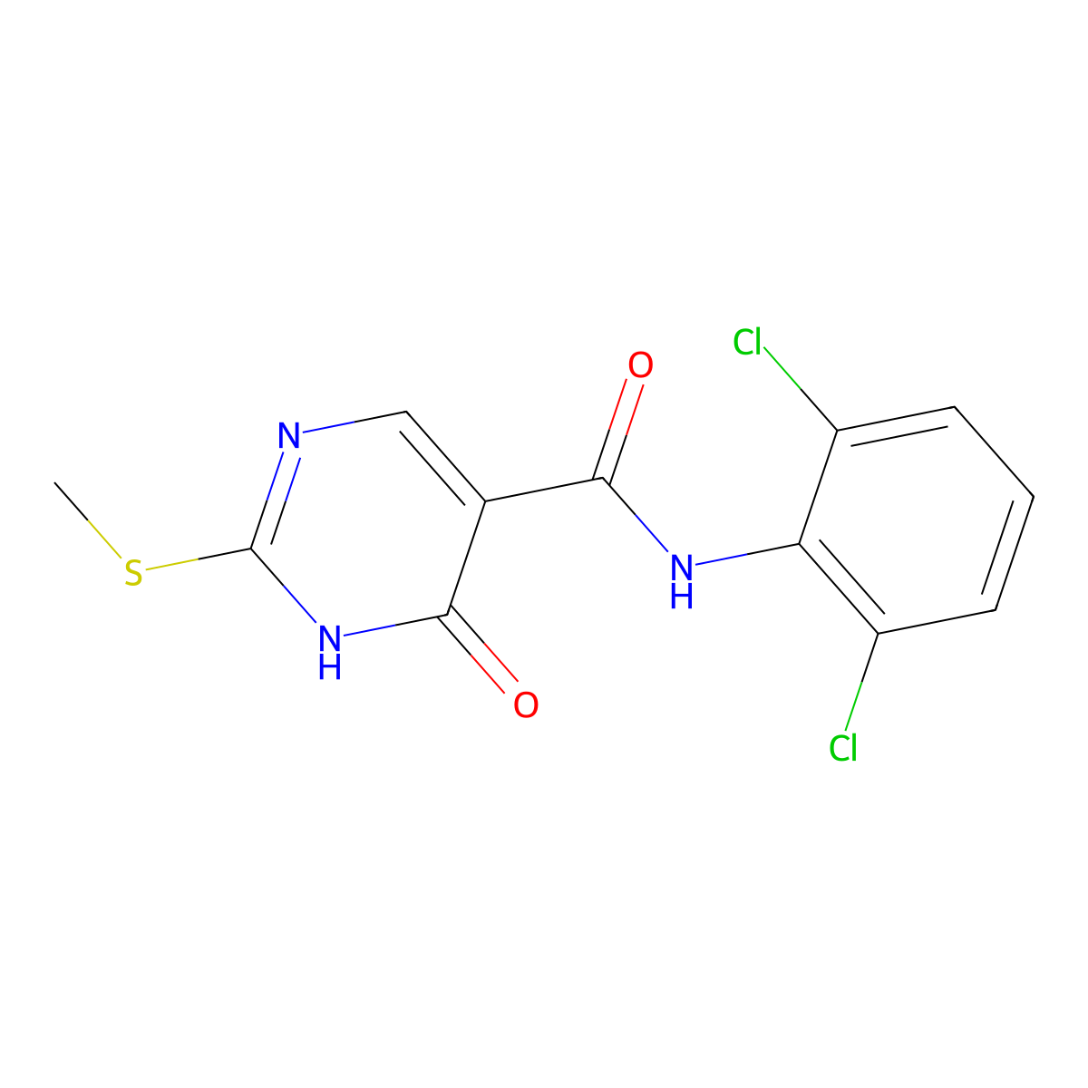N-(2,6-dichlorophenyl)-4-hydroxy-2-(methylthio)pyrimidine-5-carboxamide molecular structure, CAS 2306034-79-5