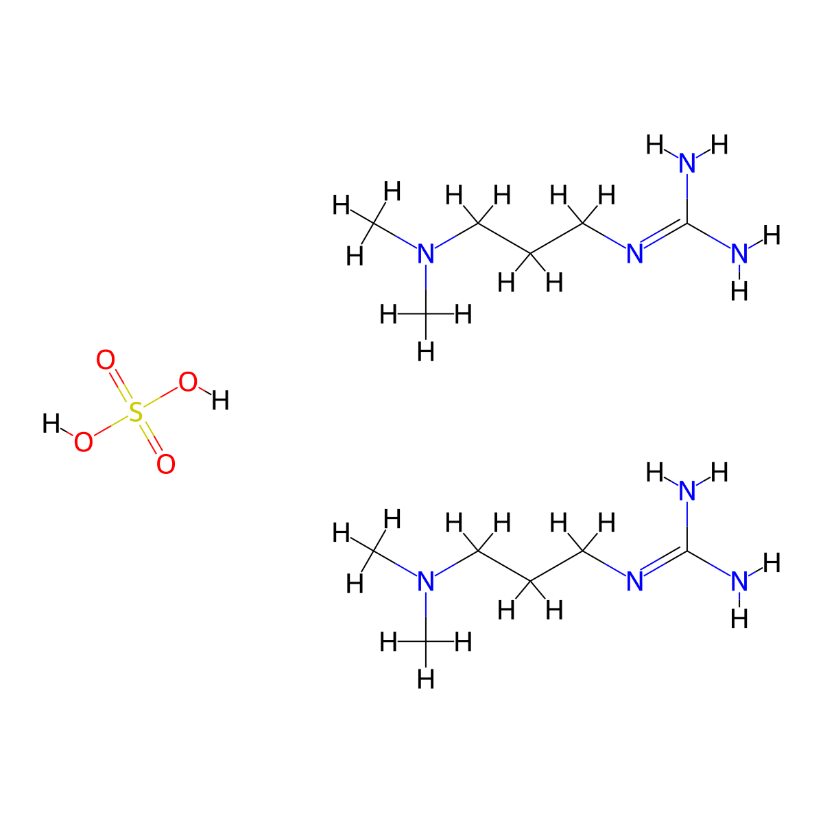 Bis(1-[3-(dimethylamino)propyl]guanidine), sulfuric acid molecular structure, CAS 23061-57-6