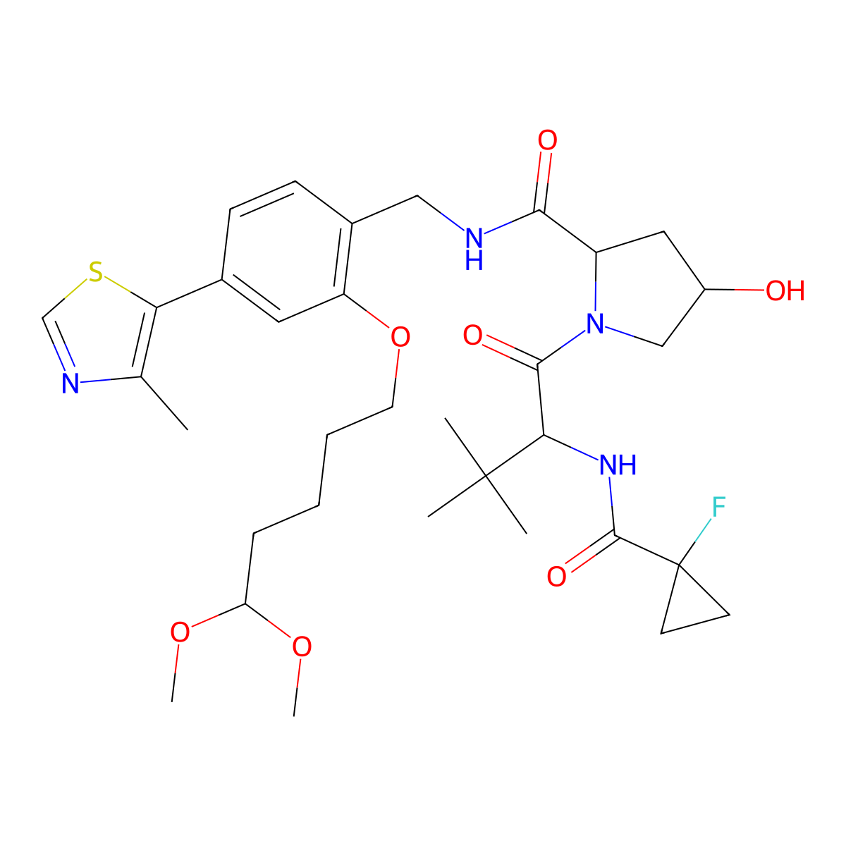 (2S,4R)-N-[[2-(5,5-Dimethoxypentoxy)-4-(4-methyl-1,3-thiazol-5-yl)phenyl]methyl]-1-[(2S)-2-[(1-fluorocyclopropanecarbonyl)amino]-3,3-dimethylbutanoyl]-4-hydroxypyrrolidine-2-carboxamide molecular structure, CAS 2306193-76-8