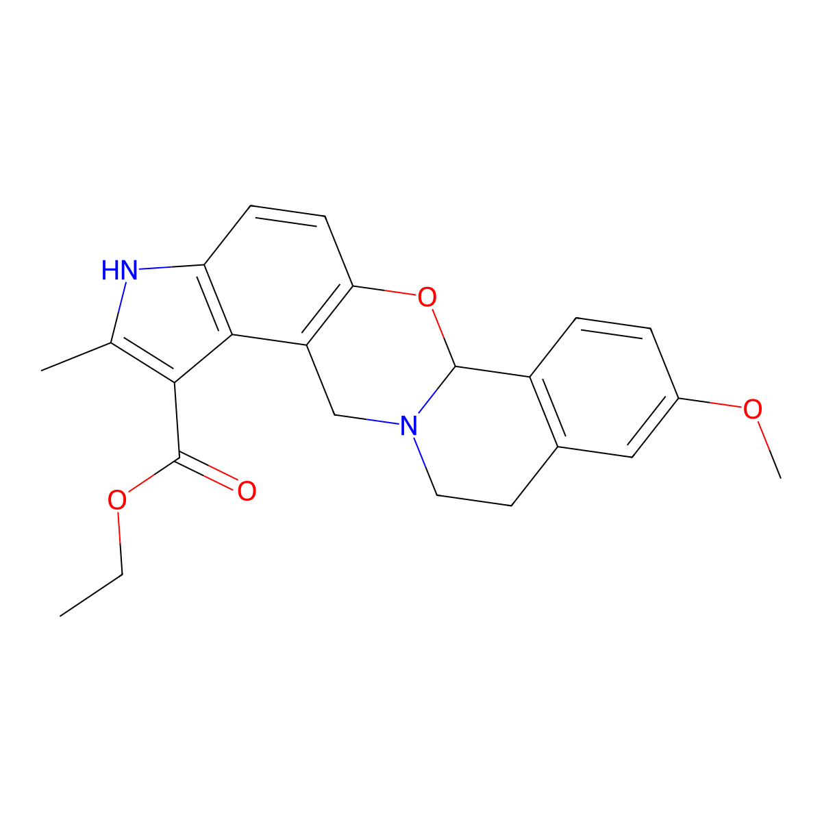 Ethyl 3,6a,11,14-tetrahydro-9-methoxy-2-methyl-12H-isoquino(1,2-b)pyrrolo(3,2-f)(1,3)benzoxazine-1-carboxylate molecular structure, CAS 23062-91-1