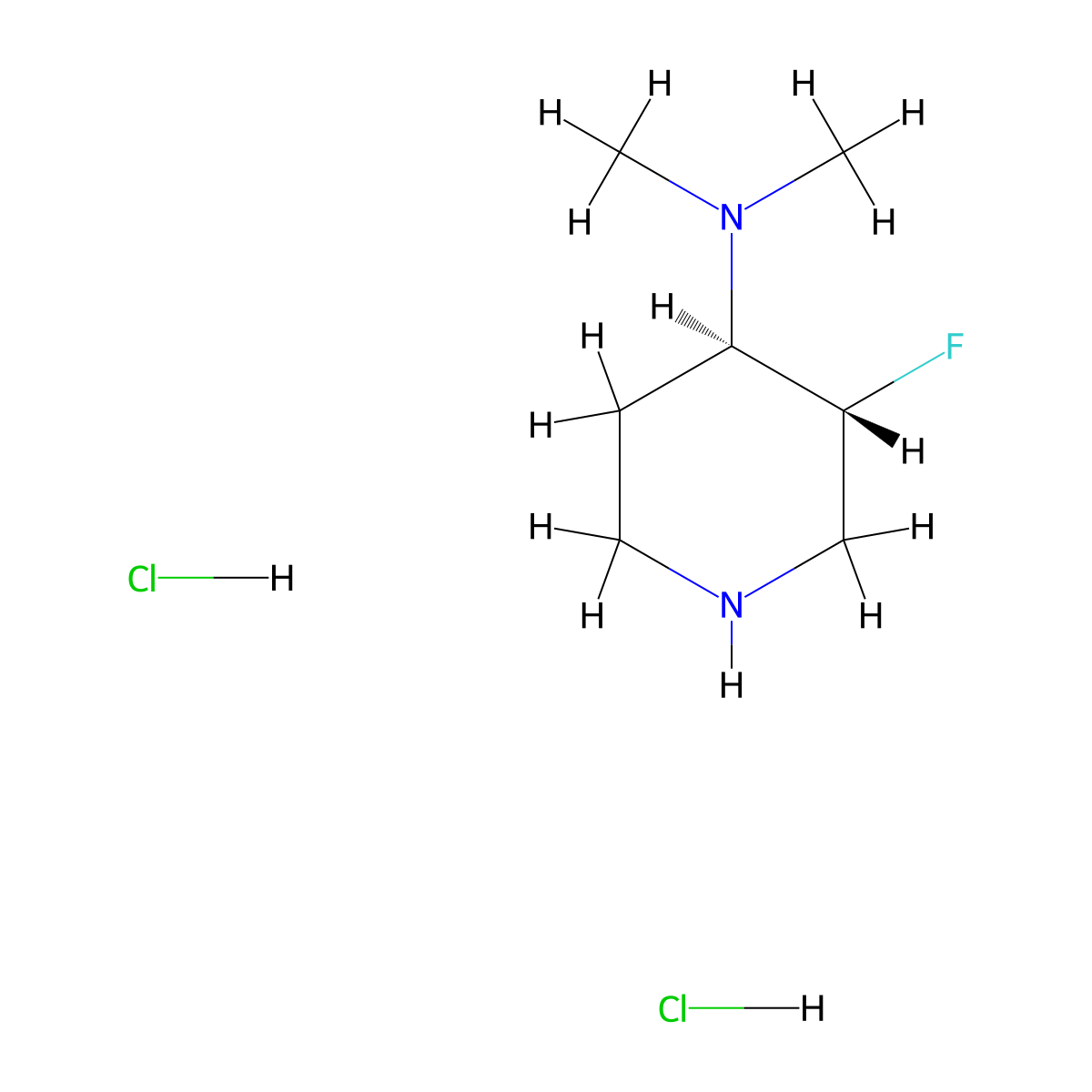 (3R,4R)-3-fluoro-N,N-dimethyl-piperidin-4-amine;dihydrochloride molecular structure, CAS 2306244-79-9