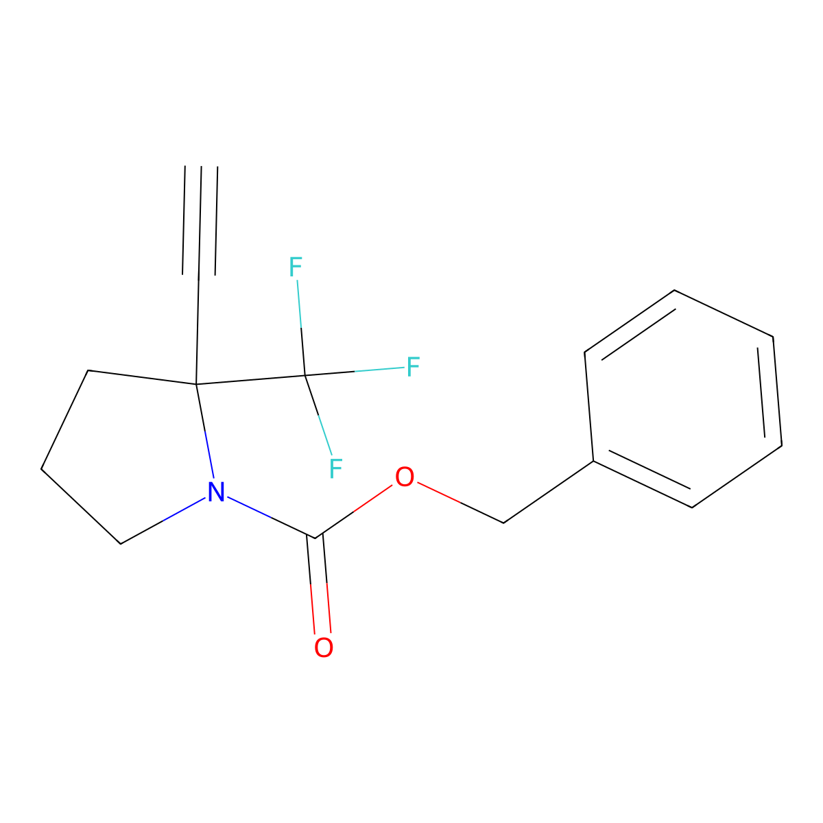 Benzyl (S)-2-ethynyl-2-(trifluoromethyl)pyrrolidine-1-carboxylate molecular structure, CAS 2306245-68-9
