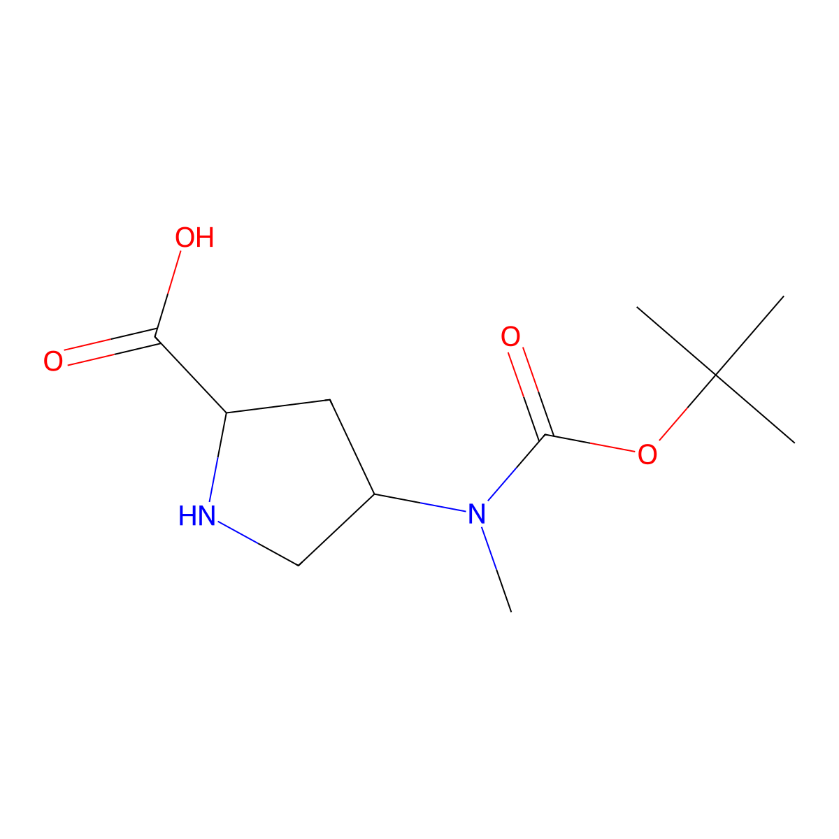 (2R,4R)-4-((tert-Butoxycarbonyl)(methyl)amino)pyrrolidine-2-carboxylic acid molecular structure, CAS 2306245-88-3