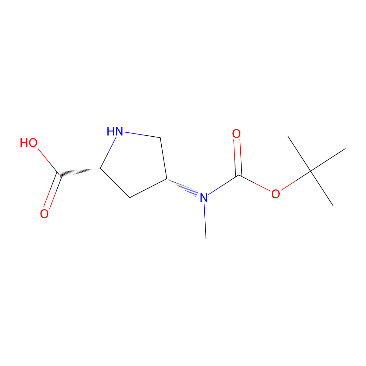 (2R,4R)-4-((tert-Butoxycarbonyl)(methyl)amino)pyrrolidine-2-carboxylic acid molecular structure, CAS 2306245-88-3
