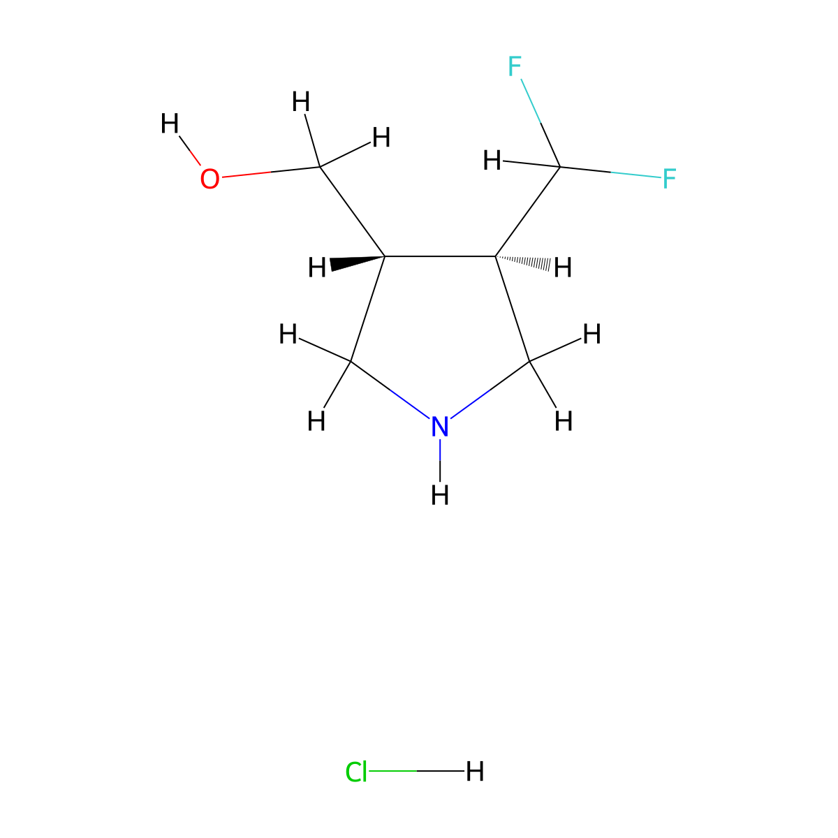 [(3R,4R)-4-(difluoromethyl)pyrrolidin-3-yl]methanol hydrochloride molecular structure, CAS 2306247-23-2