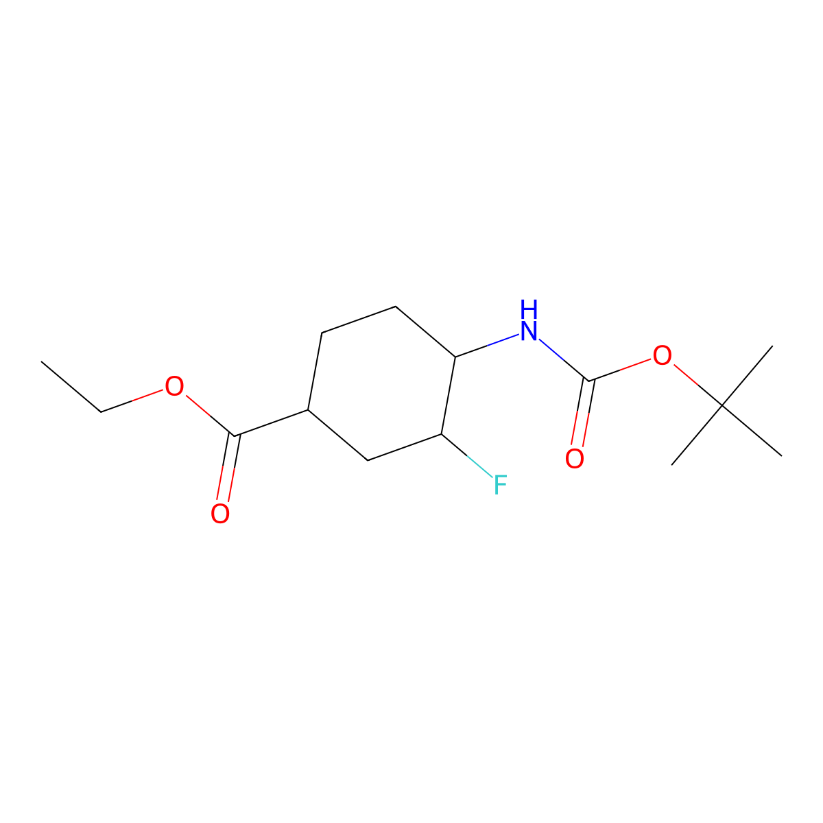 Ethyl (1S,3R,4S)-4-((tert-butoxycarbonyl)amino)-3-fluorocyclohexane-1-carboxylate molecular structure, CAS 2306248-28-0