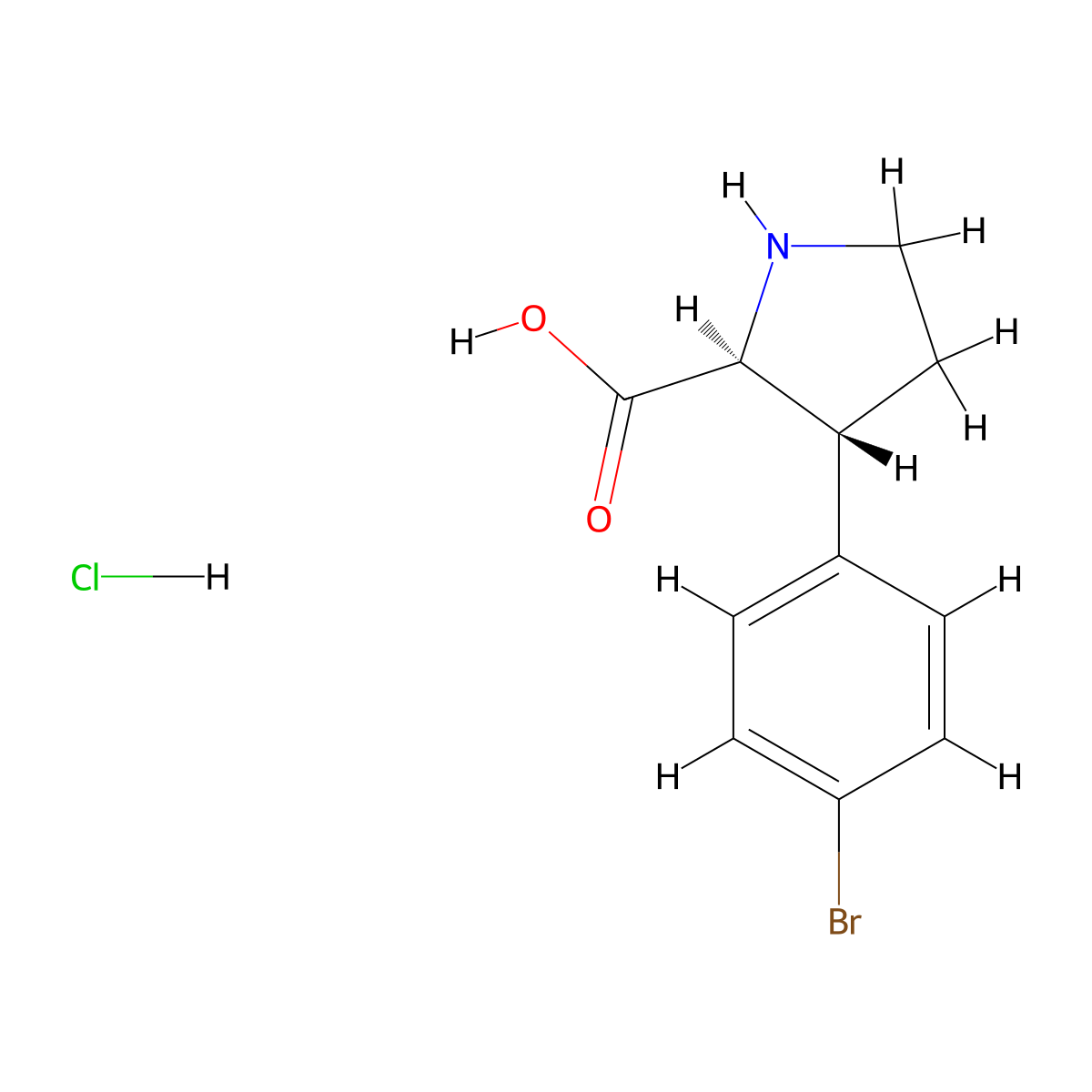 (2S,3R)-3-(4-Bromophenyl)pyrrolidine-2-carboxylic acid hydrochloride molecular structure, CAS 2306248-52-0