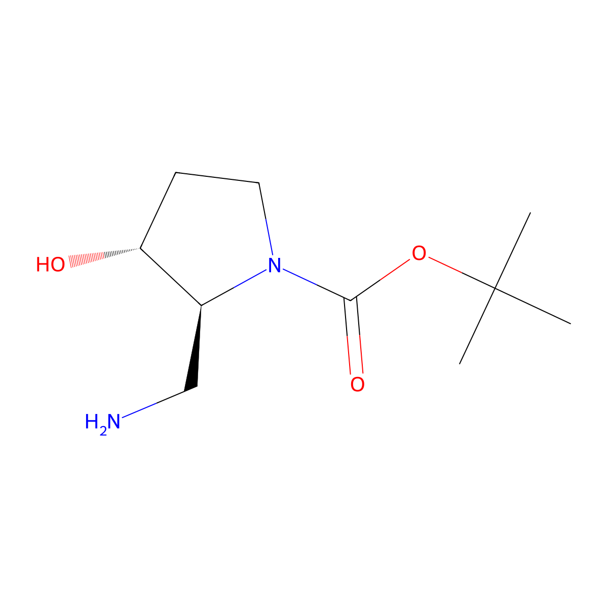 tert-butyl (2S,3R)-2-(aminomethyl)-3-hydroxy-pyrrolidine-1-carboxylate molecular structure, CAS 2306249-11-4