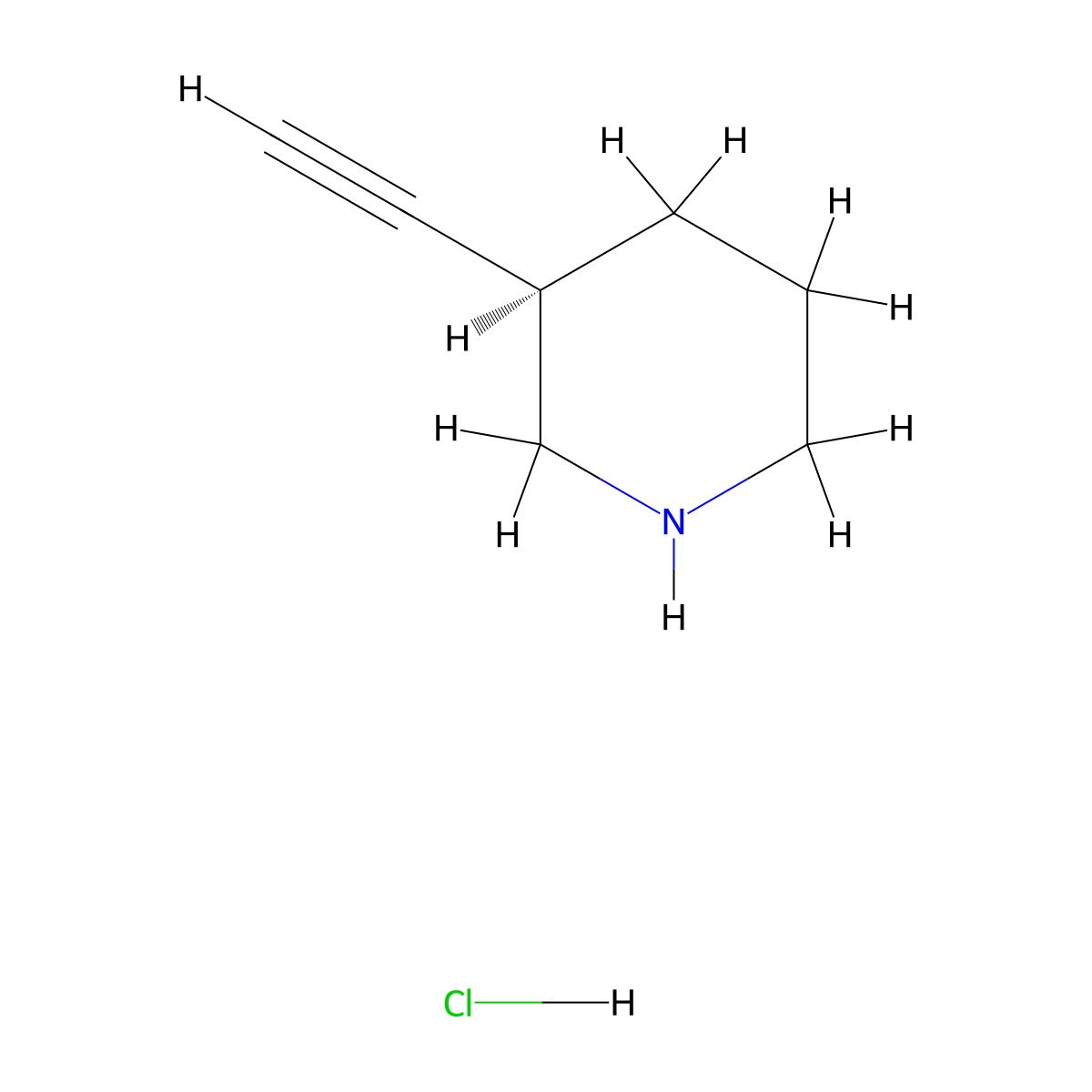 (3R)-3-ethynylpiperidine;hydrochloride molecular structure, CAS 2306254-94-2