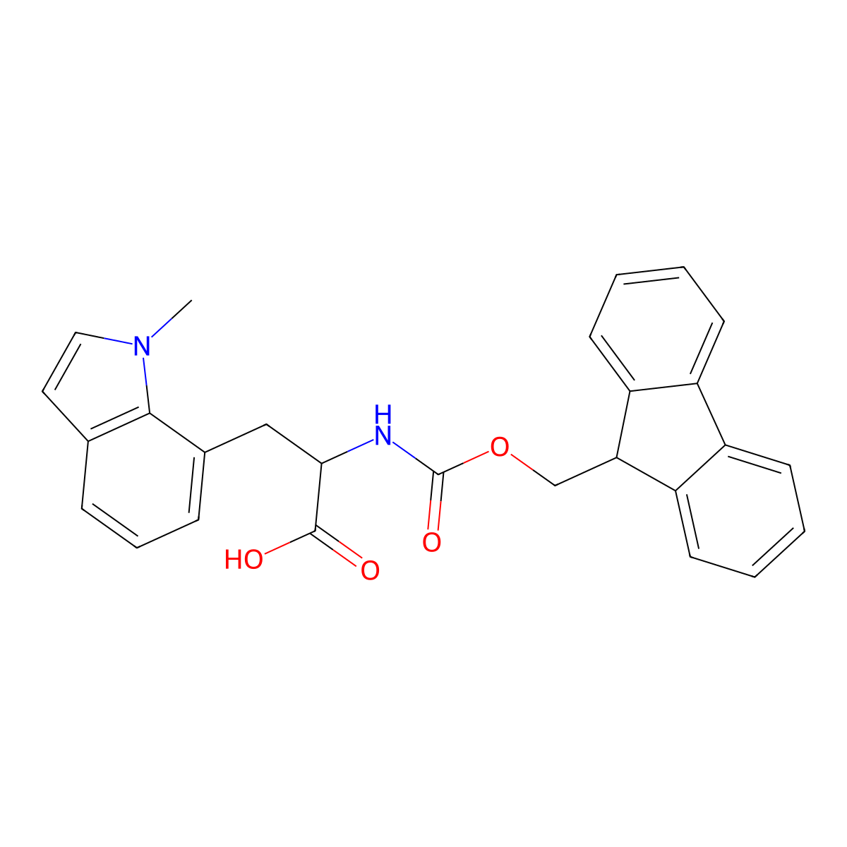 (S)-2-((((9H-Fluoren-9-yl)methoxy)carbonyl)amino)-3-(1-methyl-1H-indol-7-yl)propanoic acid molecular structure, CAS 2306255-34-3