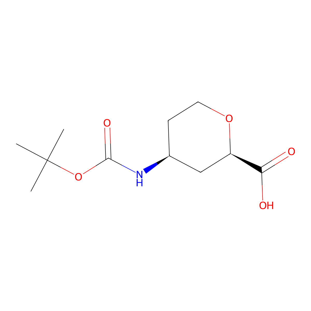 (2R,4S)-4-(tert-butoxycarbonylamino)tetrahydropyran-2-carboxylic acid molecular structure, CAS 2306255-59-2