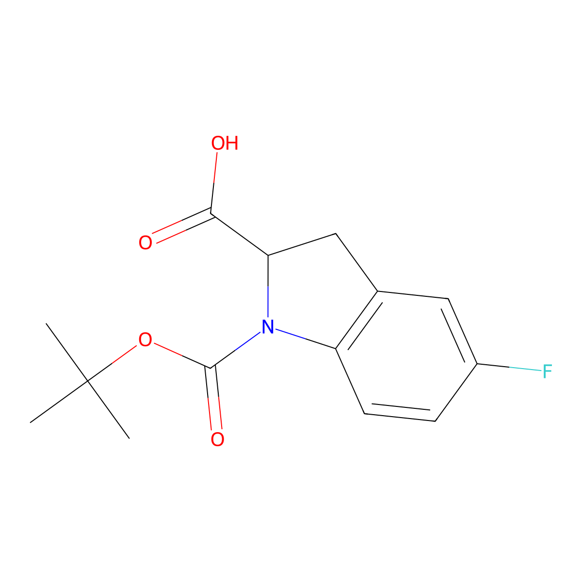 1-Tert-butoxycarbonyl-5-fluoro-indoline-2-carboxylic acid molecular structure, CAS 2306260-73-9