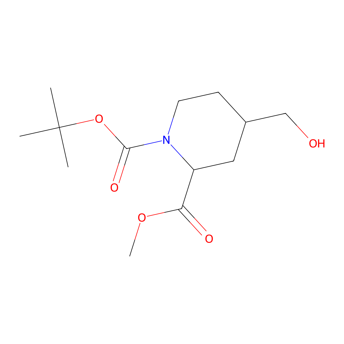 O1-tert-butyl O2-methyl 4-(hydroxymethyl)piperidine-1,2-dicarboxylate molecular structure, CAS 2306260-95-5