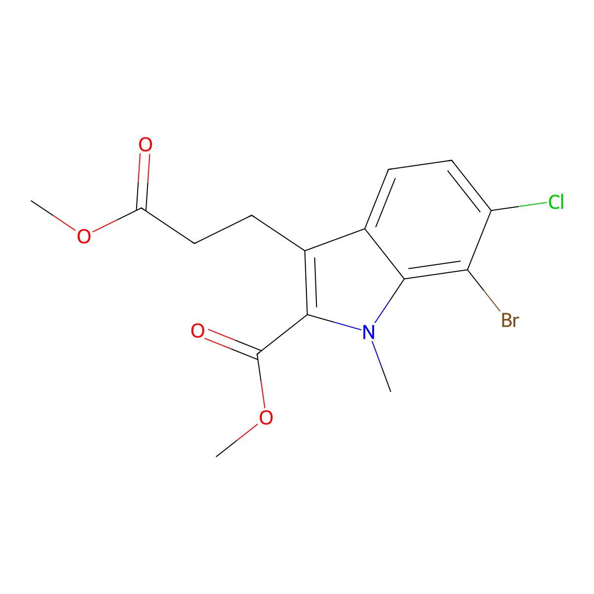 Methyl 7-bromo-6-chloro-3-(3-methoxy-3-oxo-propyl)-1-methyl-indole-2-carboxylate molecular structure, CAS 2306261-24-3