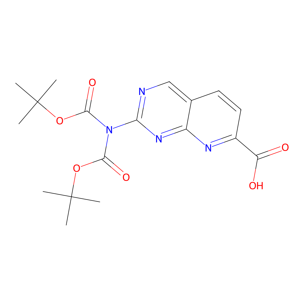 2-[Bis(tert-butoxycarbonyl)amino]pyrido[2,3-d]pyrimidine-7-carboxylic acid molecular structure, CAS 2306262-27-9