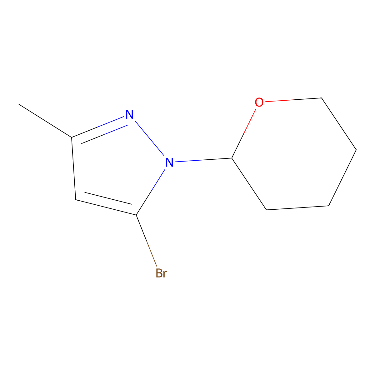 5-bromo-3-methyl-1-(oxan-2-yl)-1H-pyrazole molecular structure, CAS 2306262-32-6