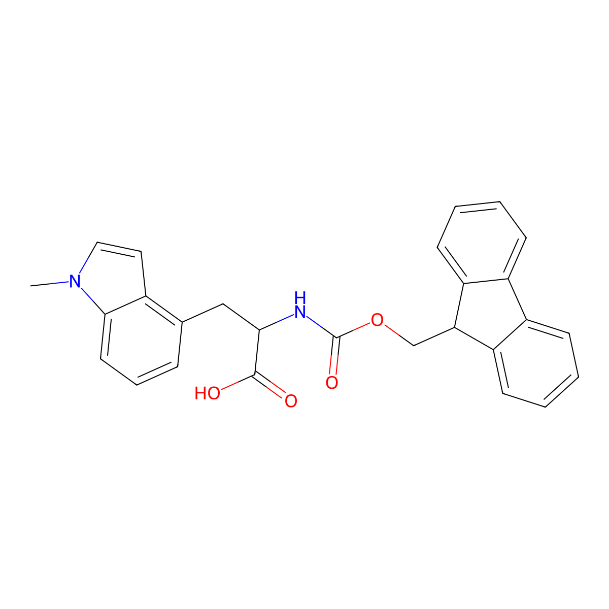 2-((((9H-Fluoren-9-yl)methoxy)carbonyl)amino)-3-(1-methyl-1H-indol-4-yl)propanoic acid molecular structure, CAS 2306263-04-5