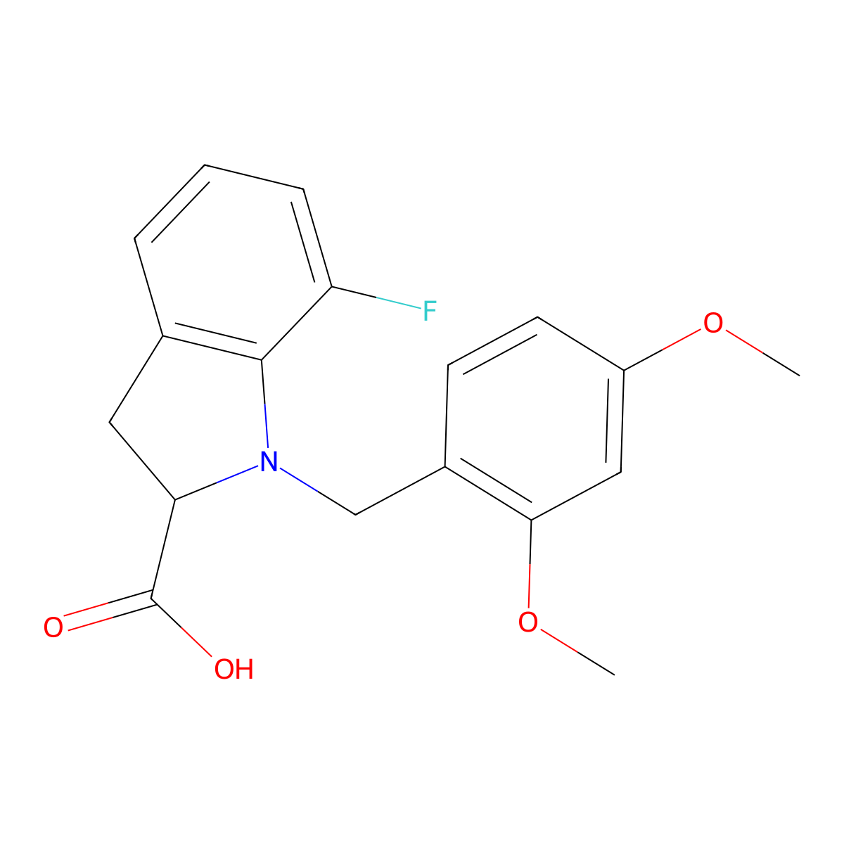 1-[(2,4-Dimethoxyphenyl)methyl]-7-fluoro-indoline-2-carboxylic acid molecular structure, CAS 2306263-84-1