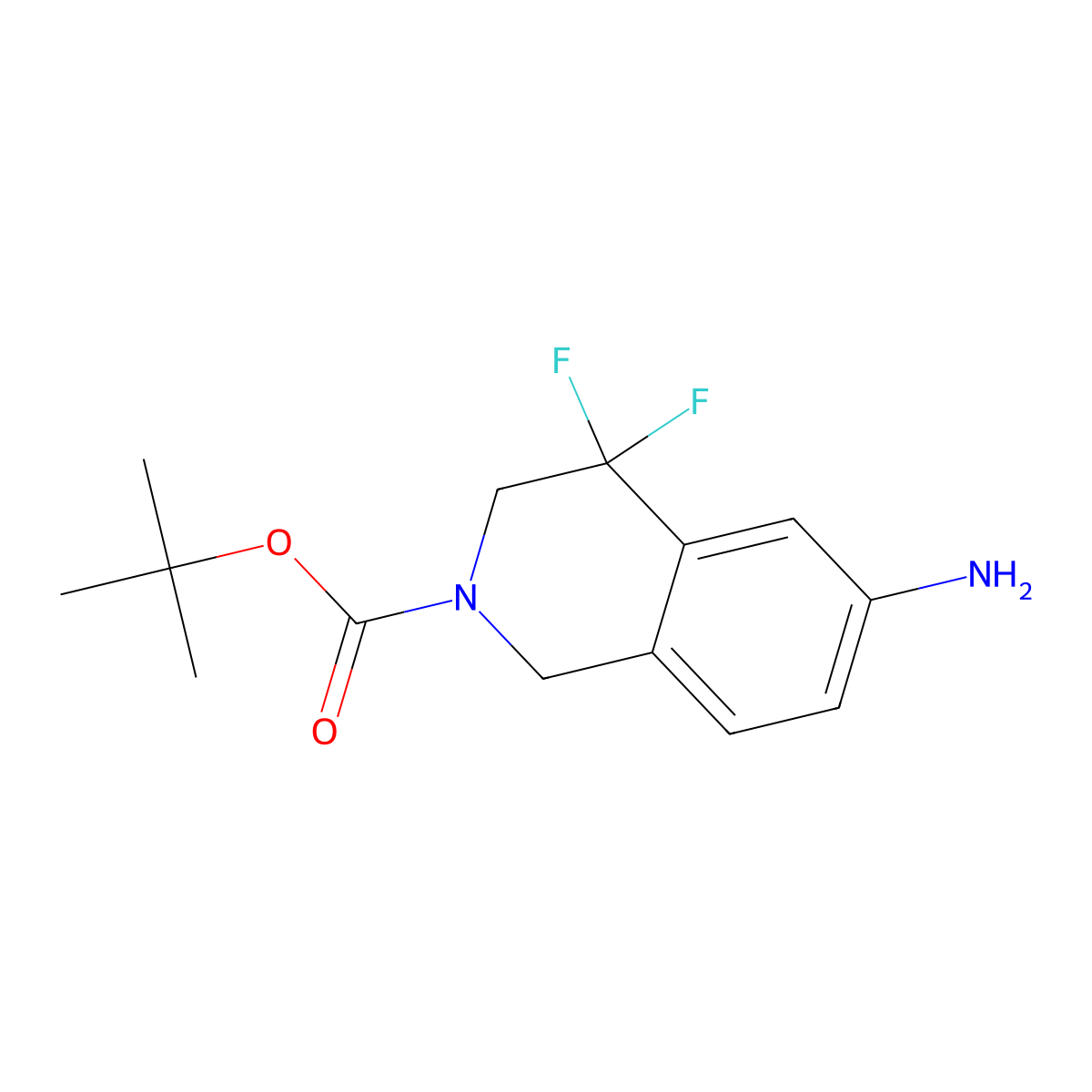 Tert-butyl 6-amino-4,4-difluoro-1,3-dihydroisoquinoline-2-carboxylate molecular structure, CAS 2306264-25-3