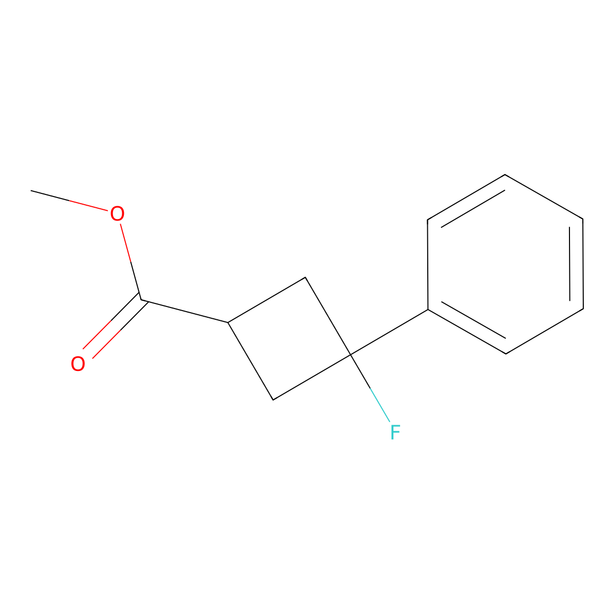 Methyl 3-fluoro-3-phenylcyclobutane-1-carboxylate molecular structure, CAS 2306264-84-4