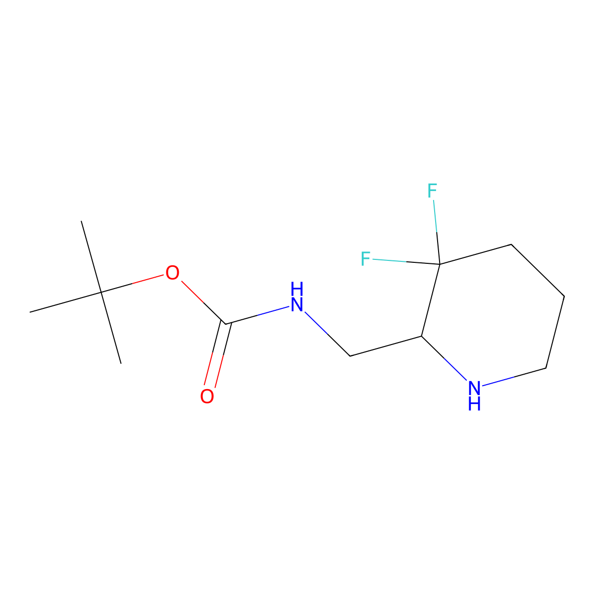 tert-Butyl ((3,3-difluoropiperidin-2-yl)methyl)carbamate molecular structure, CAS 2306268-25-5