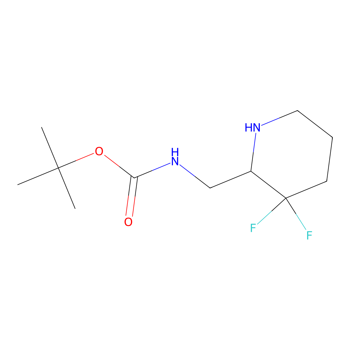 tert-Butyl ((3,3-difluoropiperidin-2-yl)methyl)carbamate molecular structure, CAS 2306268-25-5