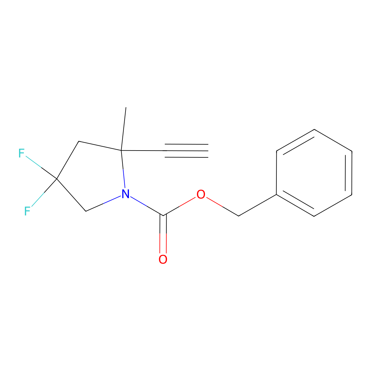 Benzyl 2-ethynyl-4,4-difluoro-2-methylpyrrolidine-1-carboxylate molecular structure, CAS 2306268-90-4