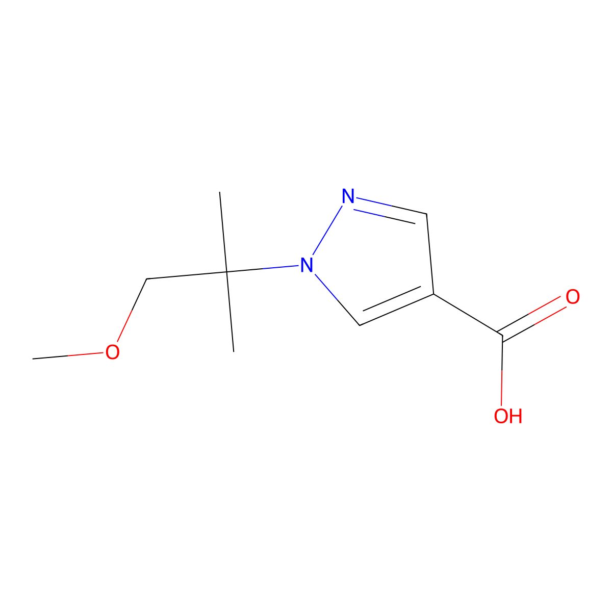 1-(1-Methoxy-2-methylpropan-2-yl)-1H-pyrazole-4-carboxylic acid molecular structure, CAS 2306269-32-7