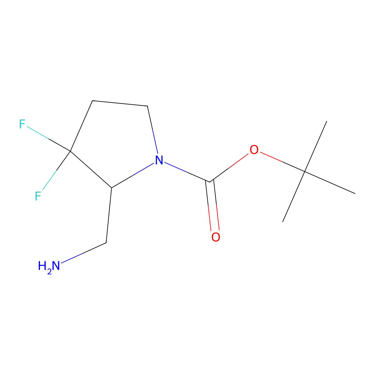 Tert-butyl 2-(aminomethyl)-3,3-difluoro-pyrrolidine-1-carboxylate molecular structure, CAS 2306269-53-2