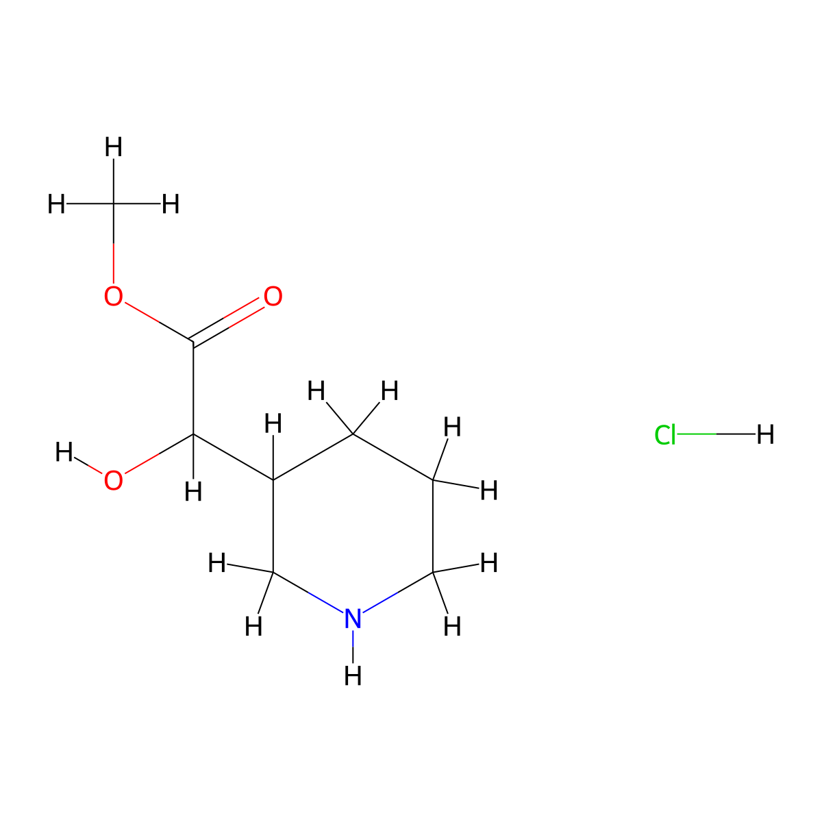 Methyl 2-hydroxy-2-(piperidin-3-yl)acetate hydrochloride molecular structure, CAS 2306269-75-8