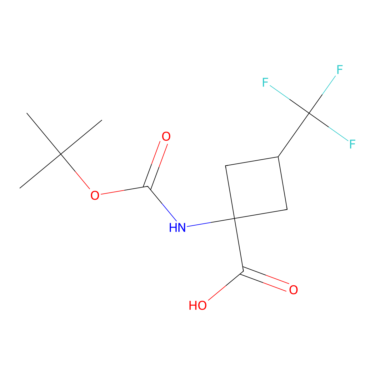 1-(Tert-butoxycarbonylamino)-3-(trifluoromethyl)cyclobutanecarboxylic acid molecular structure, CAS 2306270-08-4