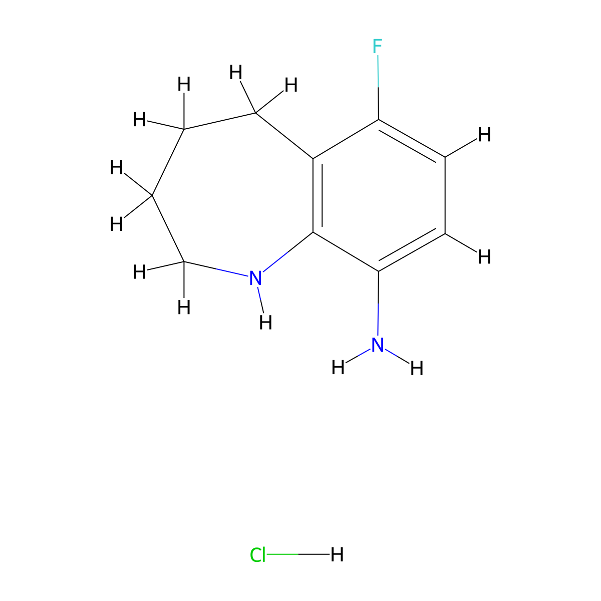 6-fluoro-2,3,4,5-tetrahydro-1H-1-benzazepin-9-amine hydrochloride molecular structure, CAS 2306270-51-7