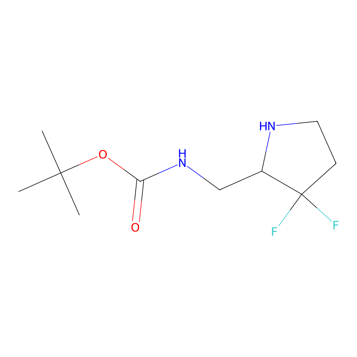 tert-Butyl ((3,3-difluoropyrrolidin-2-yl)methyl)carbamate molecular structure, CAS 2306272-62-6