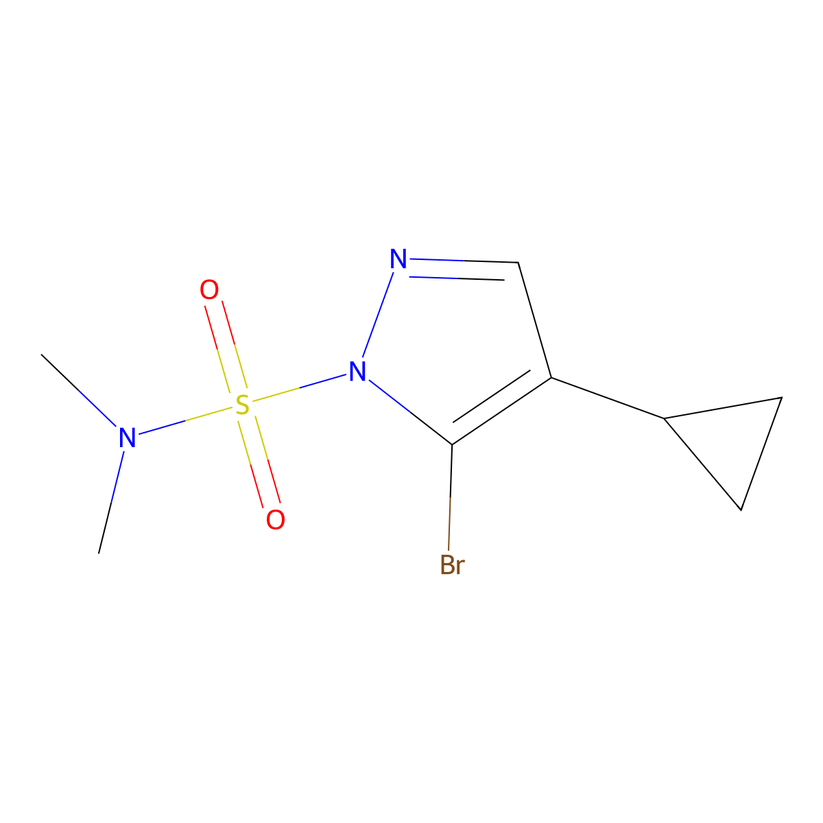 5-bromo-4-cyclopropyl-N,N-dimethyl-pyrazole-1-sulfonamide molecular structure, CAS 2306277-94-9