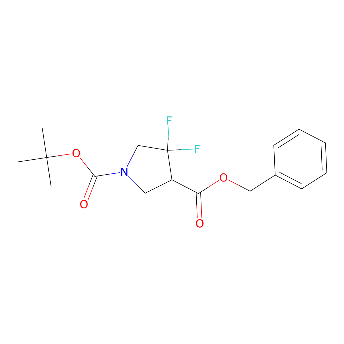 O3-benzyl O1-tert-butyl 4,4-difluoropyrrolidine-1,3-dicarboxylate molecular structure, CAS 2306278-46-4