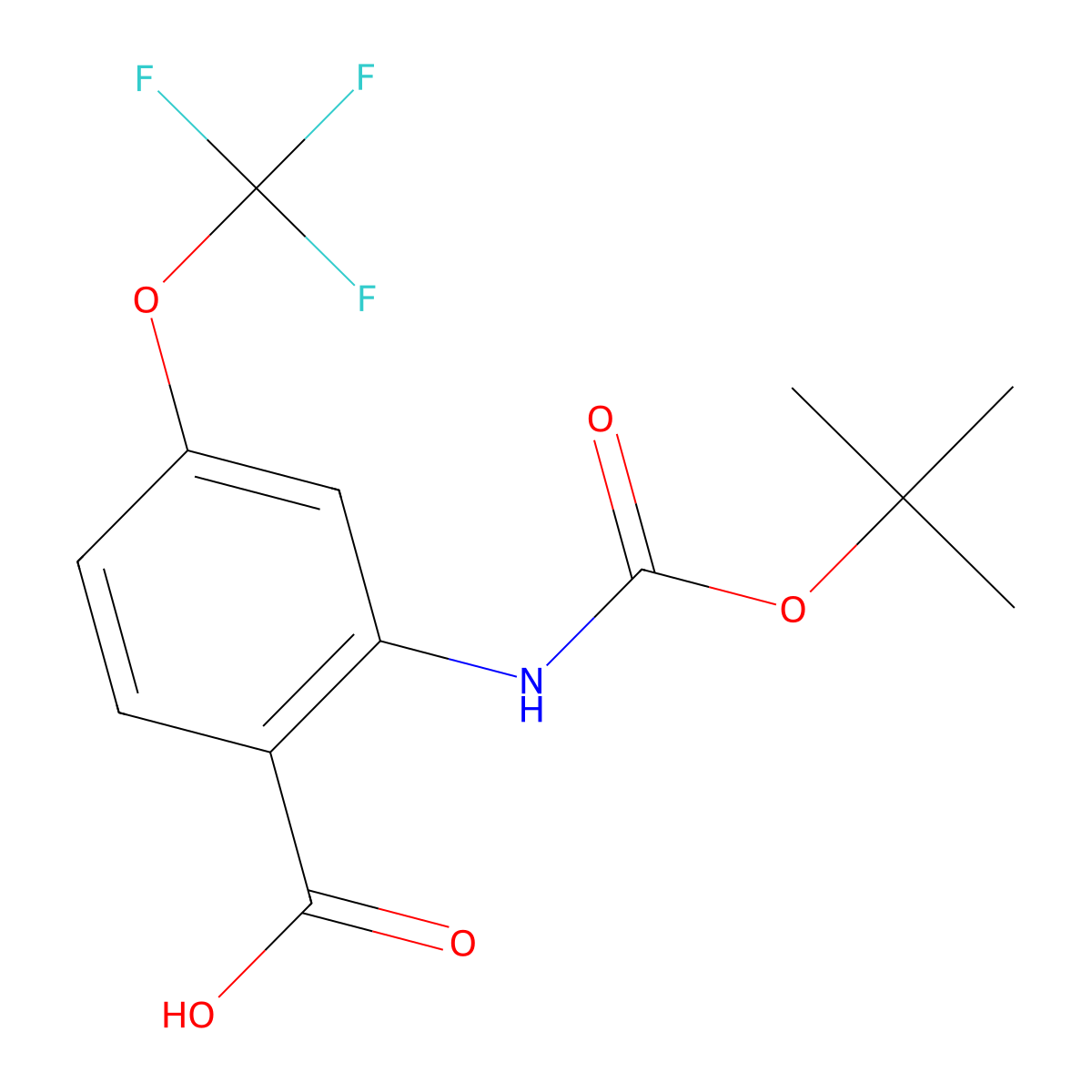 2-(((Tert-butoxy)carbonyl)amino)-4-(trifluoromethoxy)benzoic acid molecular structure, CAS 2306301-55-1