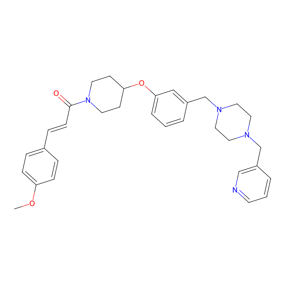 (E)-3-(4-methoxyphenyl)-1-[4-[3-[[4-(pyridin-3-ylmethyl)piperazin-1-yl]methyl]phenoxy]piperidin-1-yl]prop-2-en-1-one molecular structure, CAS 2306303-35-3