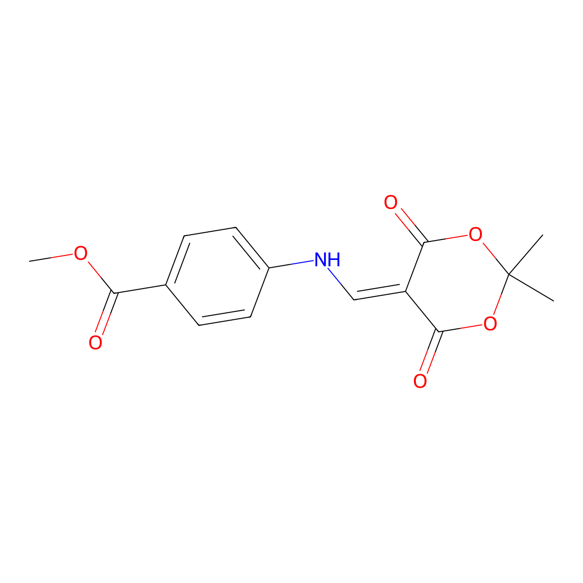Methyl4-((2,2-dimethyl-4,6-dioxo-1,3-dioxan-5-ylidene)methylamino)benzoate molecular structure, CAS 230631-82-0
