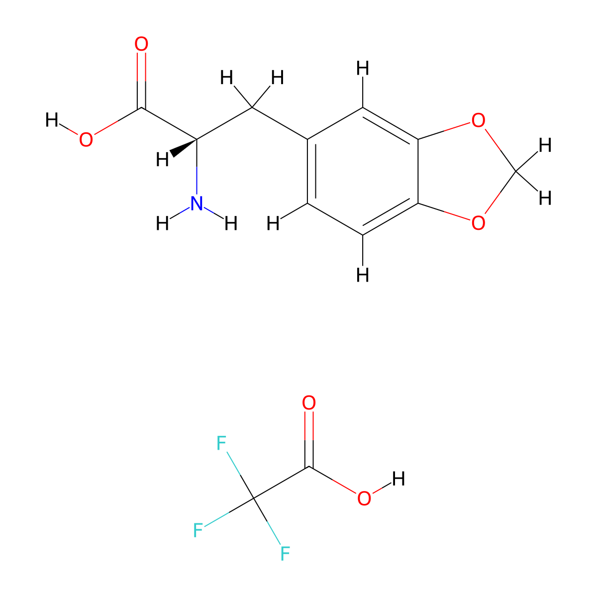 (2S)-2-amino-3-(1,3-dioxaindan-5-yl)propanoic acid, trifluoroacetic acid molecular structure, CAS 2306324-83-2