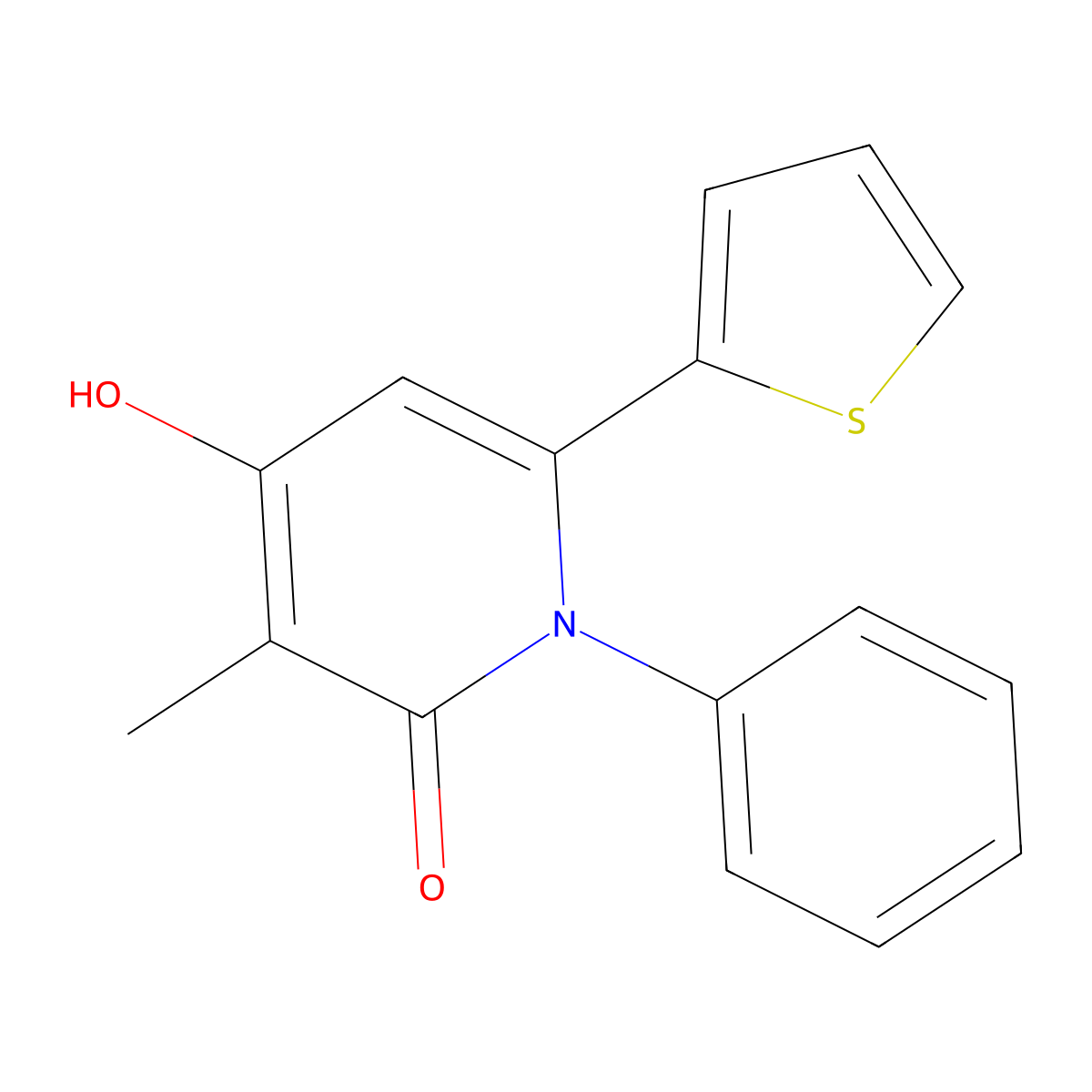 4-hydroxy-3-methyl-1-phenyl-6-(2-thienyl)-2(1H)-pyridinone molecular structure, CAS 230637-91-9