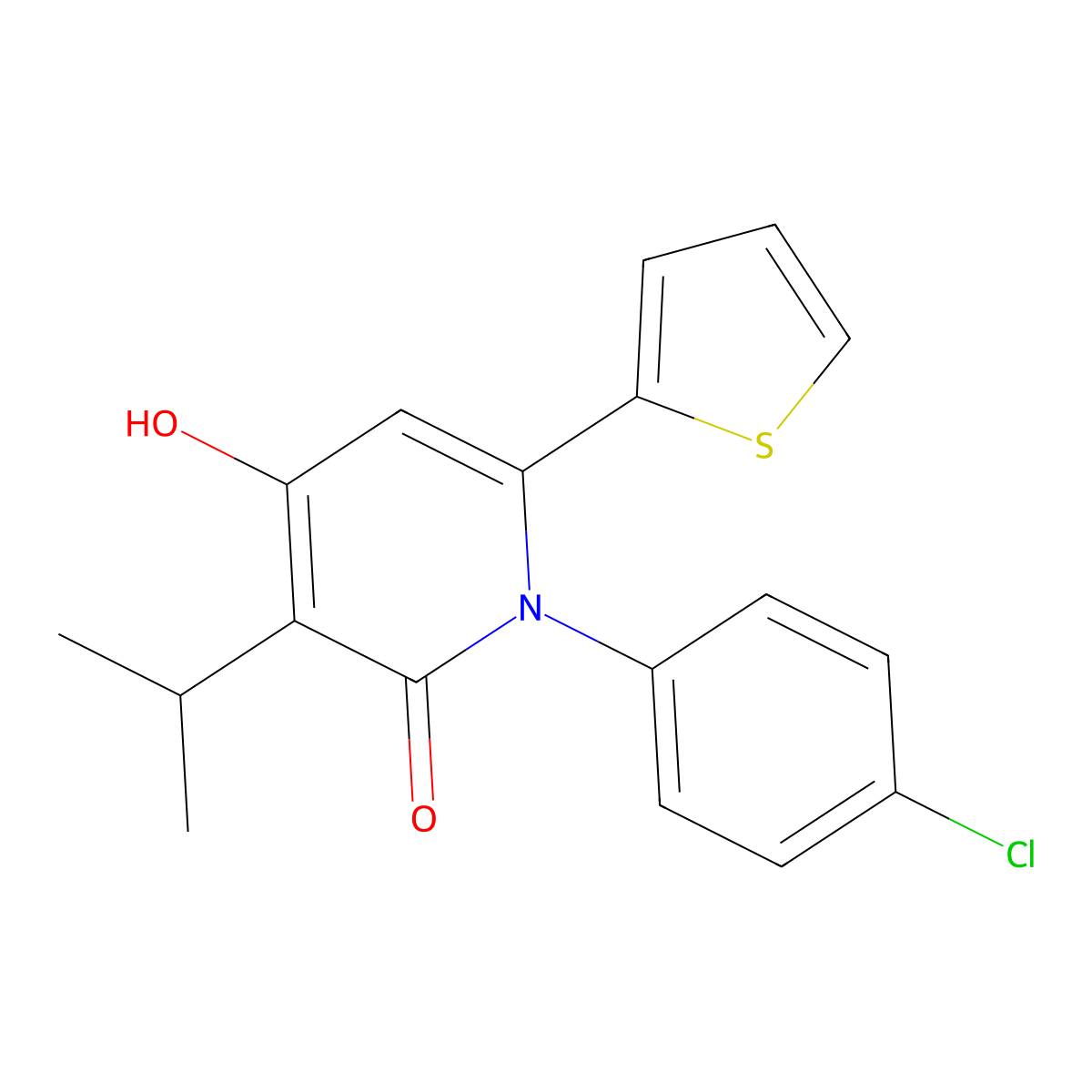 1-(4-chlorophenyl)-4-hydroxy-3-isopropyl-6-(2-thienyl)-2(1H)-pyridinone molecular structure, CAS 230637-98-6