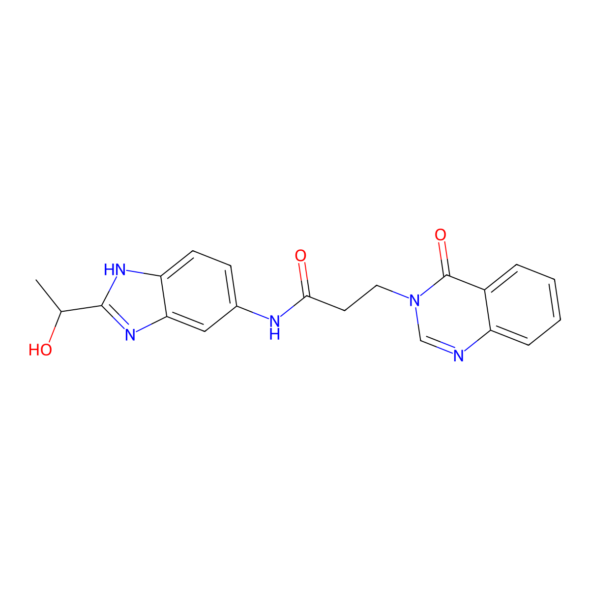 N-[2-(1-hydroxyethyl)-1H-benzimidazol-5-yl]-3-(4-oxoquinazolin-3(4H)-yl)propanamide molecular structure, CAS 2306532-01-2