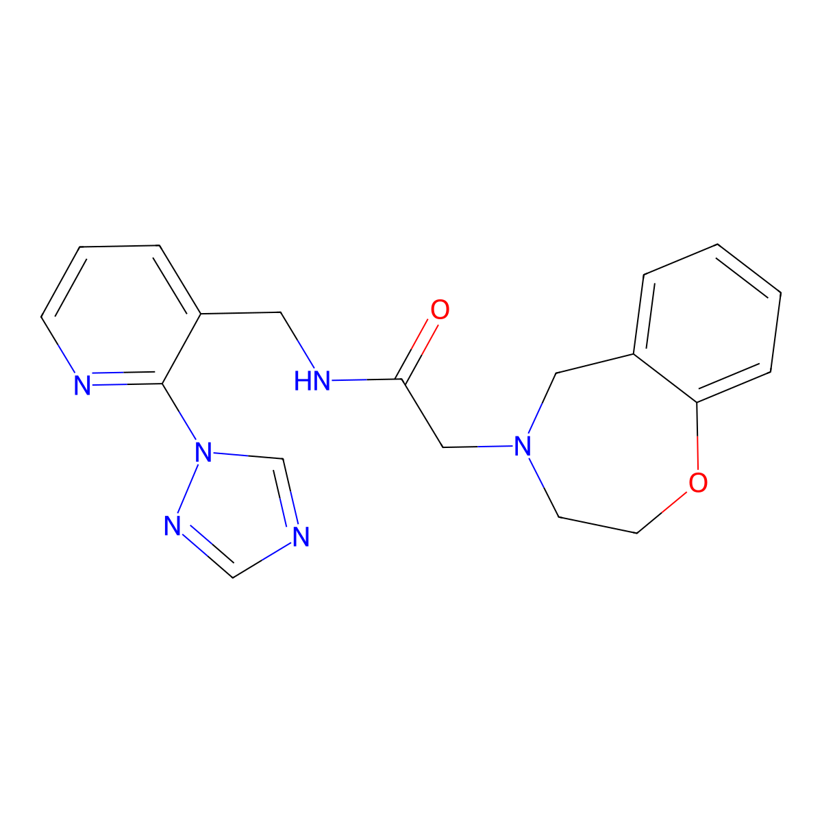 2-(3,5-dihydro-2H-1,4-benzoxazepin-4-yl)-N-[[2-(1,2,4-triazol-1-yl)-3-pyridinyl]methyl]acetamide molecular structure, CAS 2306545-31-1