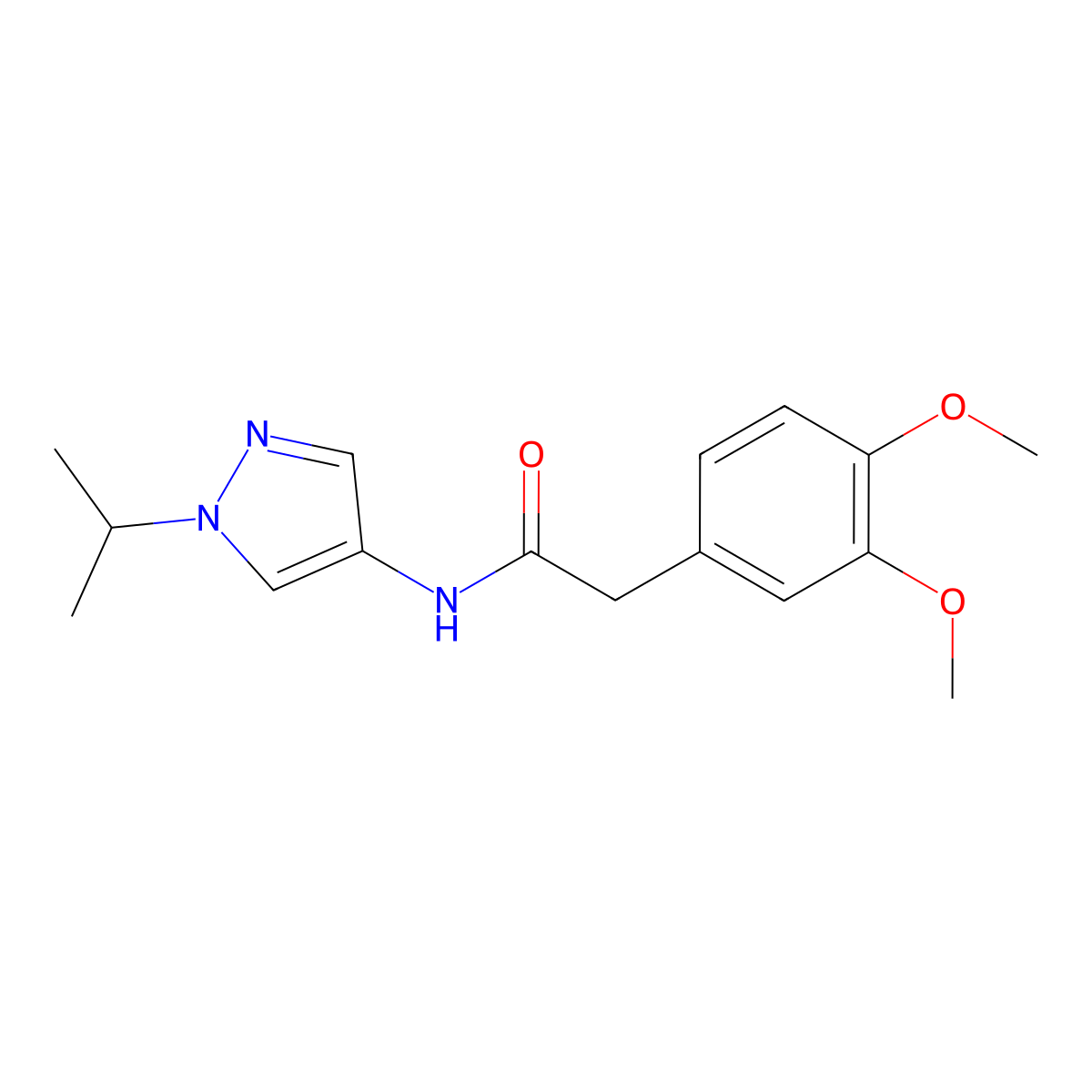 2-(3,4-dimethoxyphenyl)-N-(1-isopropyl-1H-pyrazol-4-yl)acetamide molecular structure, CAS 2306641-13-2